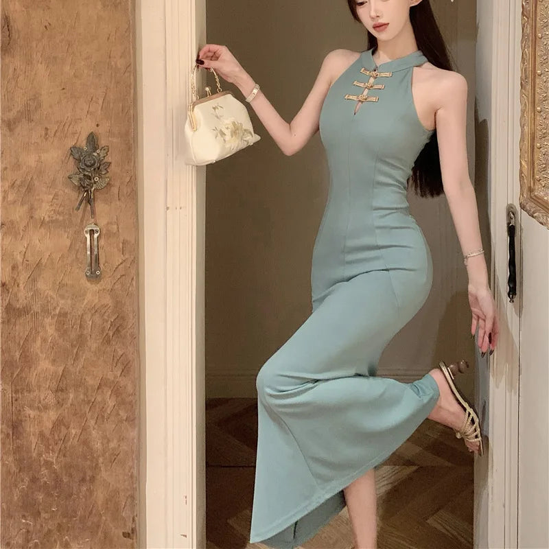 Chinese Style Long Bodycon Dress - Fashionnsio