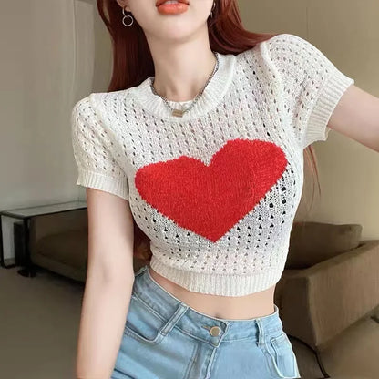 Heart Hollow-out Knitted Top