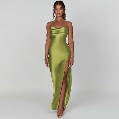 Sexy Satin Bodycon Slit Dress