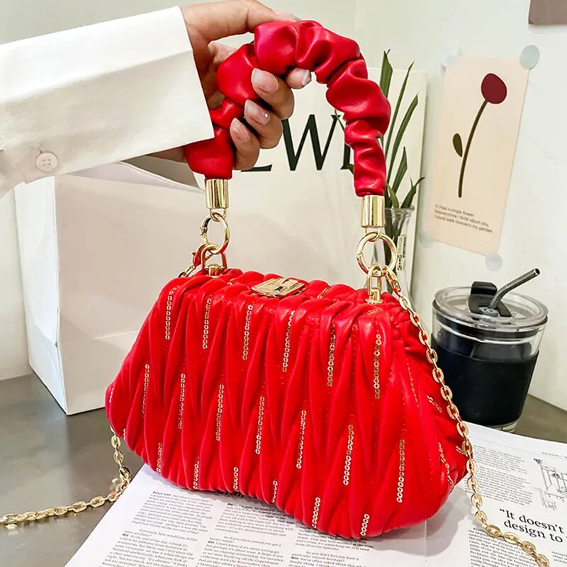 Embroidered Pleated Clutch Handbags