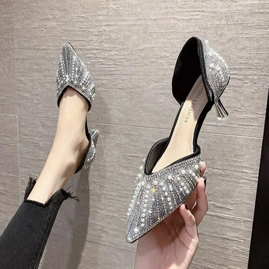 Cinderella Rhinestone Pearl Heels fashionnsio