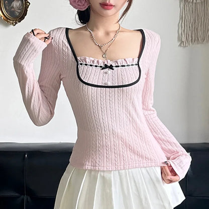 Y2K Knitted Bow Coquette Top