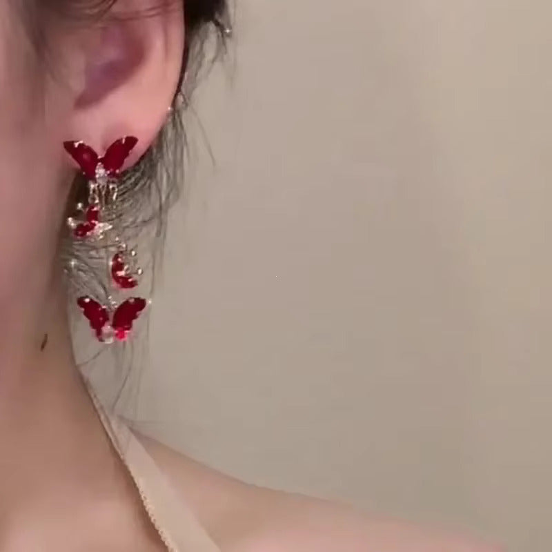 Butterfly Red Tassel Drop Earrings fashionnsio