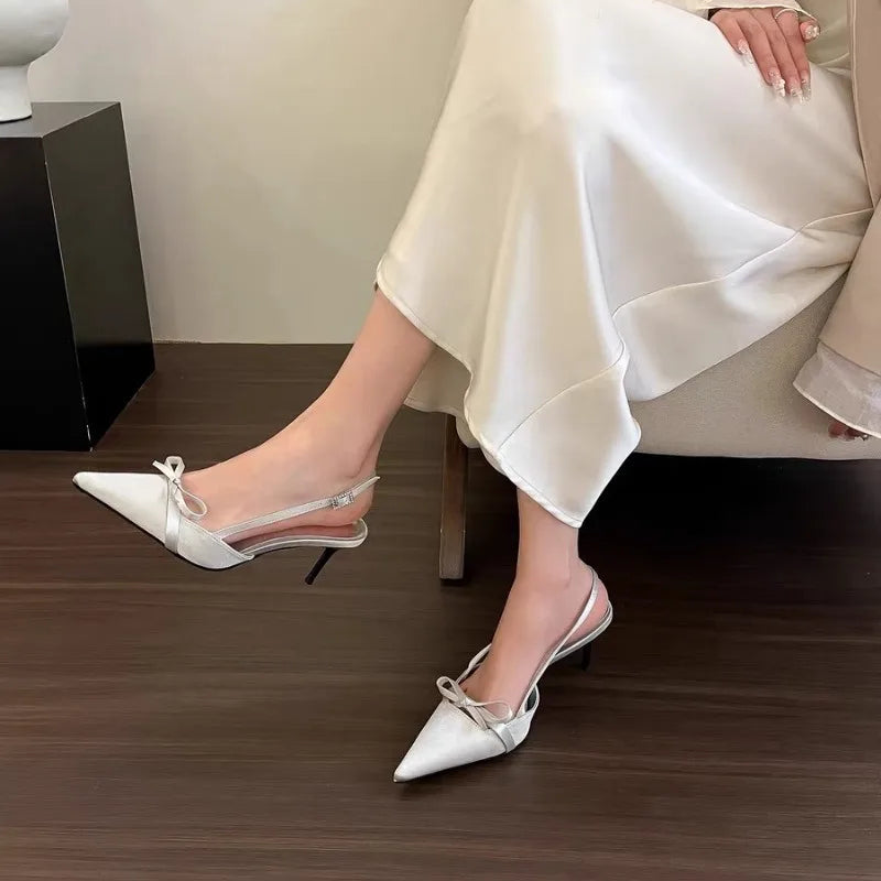 Slingback Pointed Bow Heels - Fashionnsio