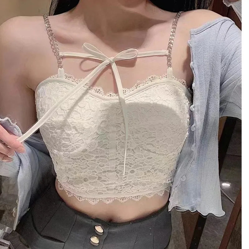 Lace Bow Chain Crop Top