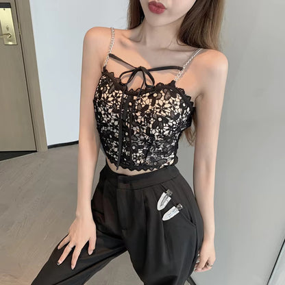 Lace Bow Chain Crop Top