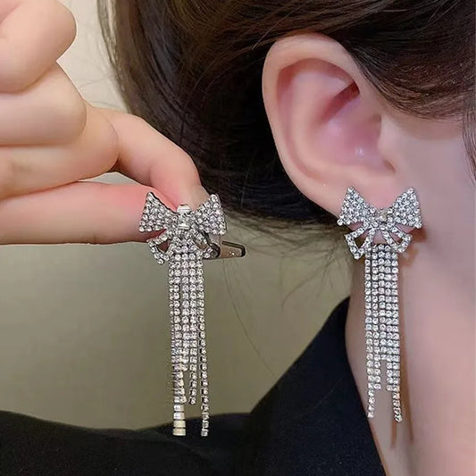 Korean Trendy Bow Crystal Drop  Earrings fashionnsio