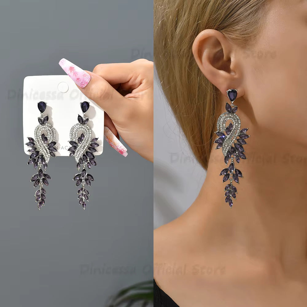 Peacock Leaf Crystal Long Earrings fashionnsio