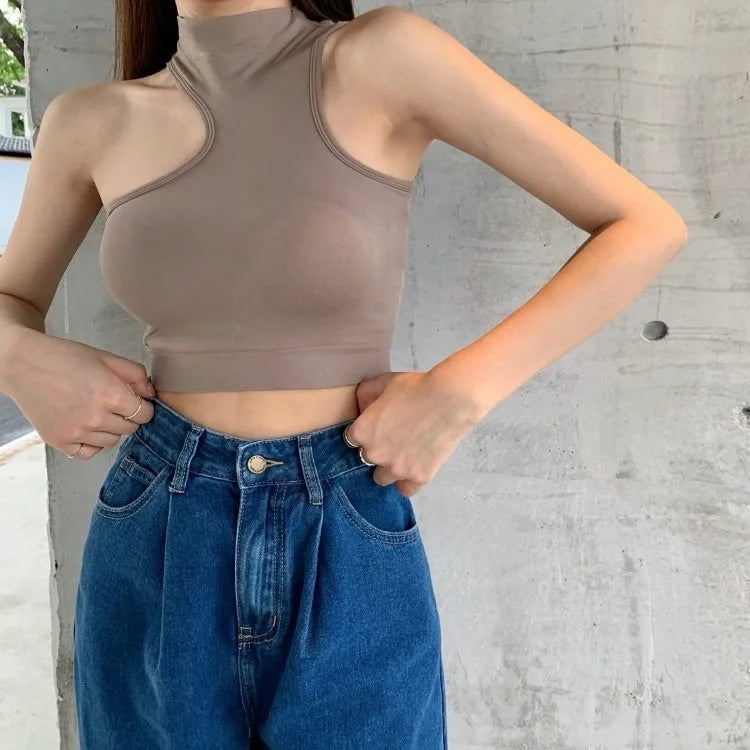 Turtleneck Crop Top With Chest Pad fashionnsio