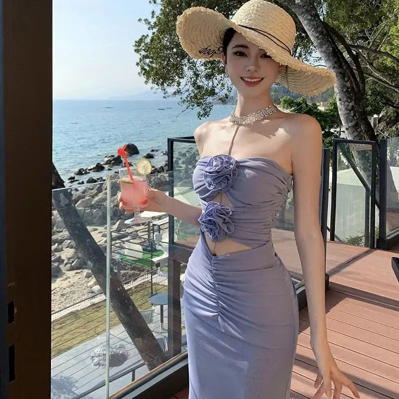 Floral Hollow Out Tube Bodycon Dress