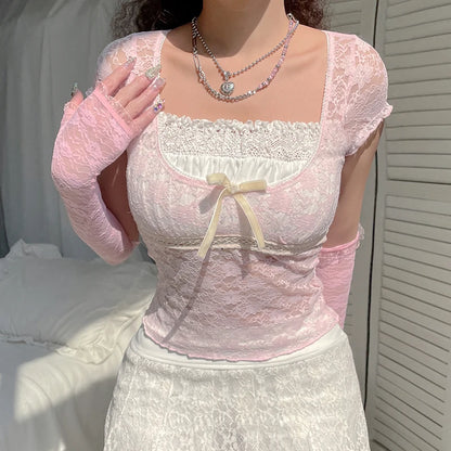 Cute Bow Lace Mesh Top