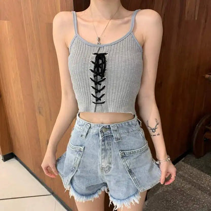 Drawstring Pleated Knitted Tank Top