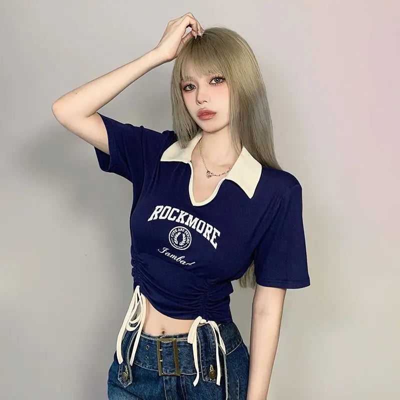 Drawstring Tie Up T-shirt Top fashionnsio