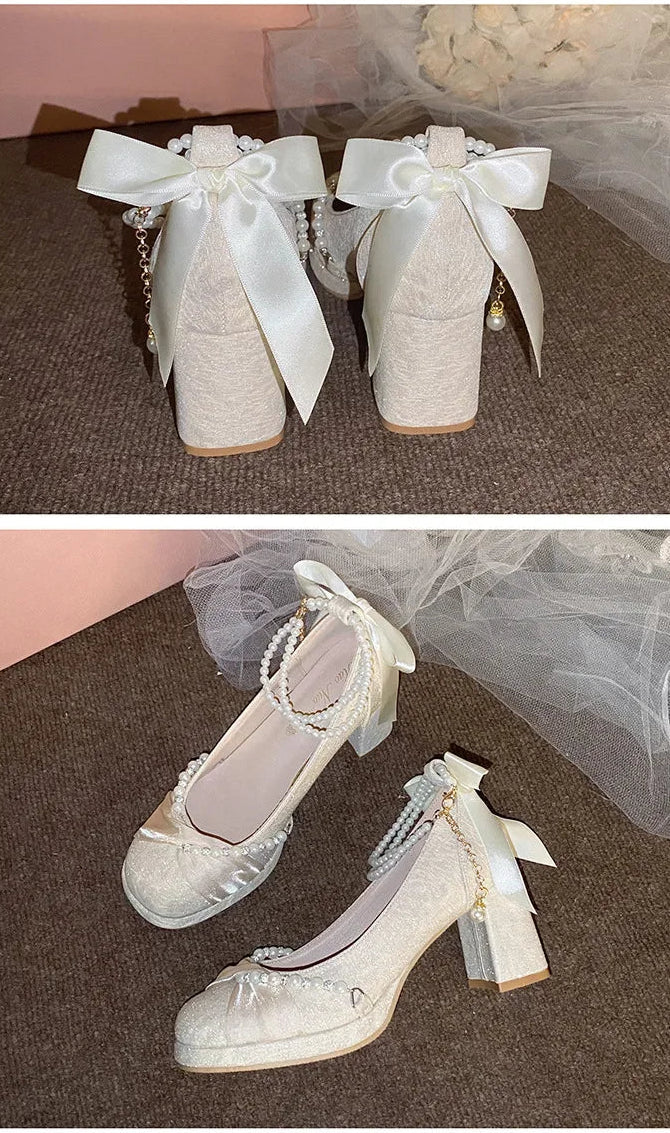 Pearl Embellish Wedding Heels - Fashionnsio