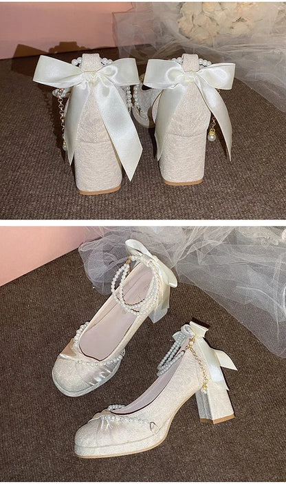 Pearl Embellish Wedding Heels - Fashionnsio