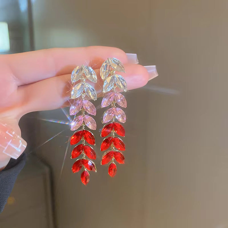 Gradient Diamond Leaves Long Earrings fashionnsio