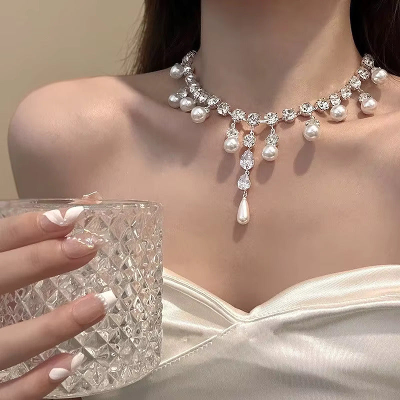 Pearl Tassel Diamond Necklace