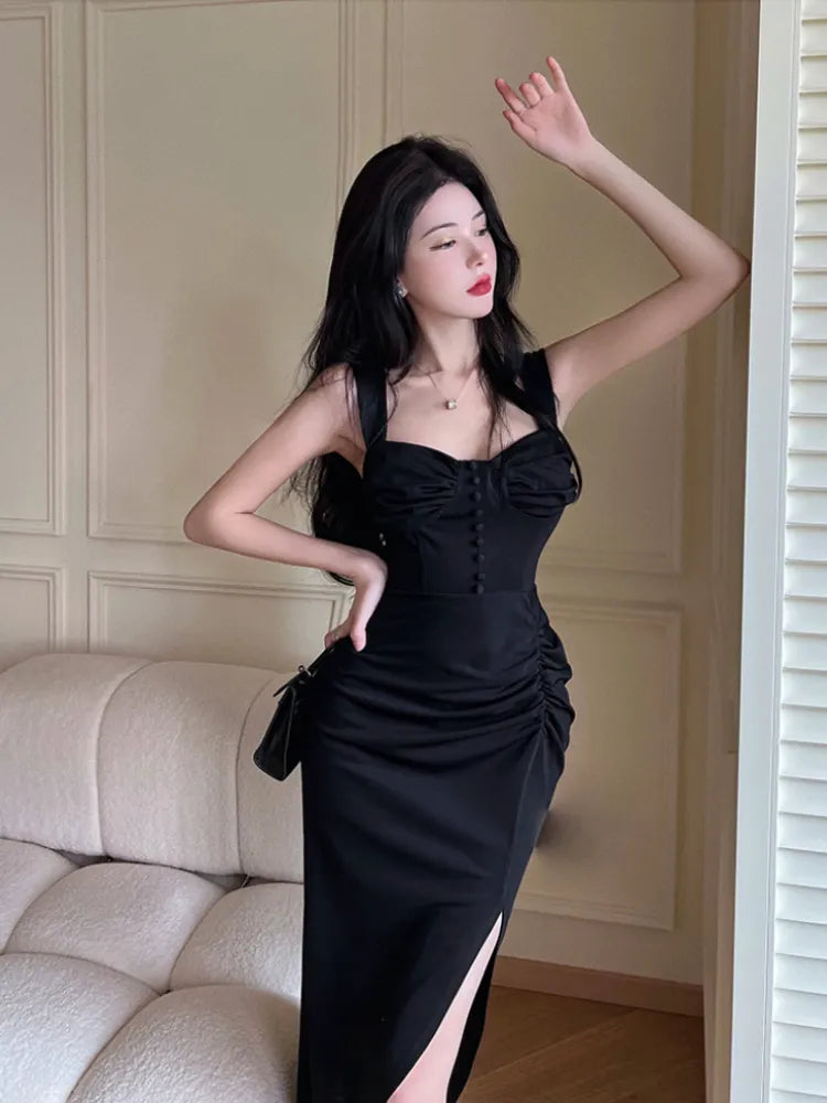 Corset Button Black Dress