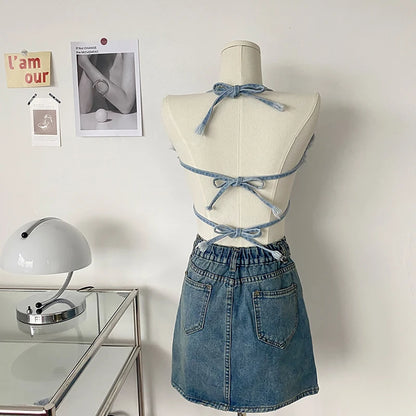 Butterfly Denim Halter Top