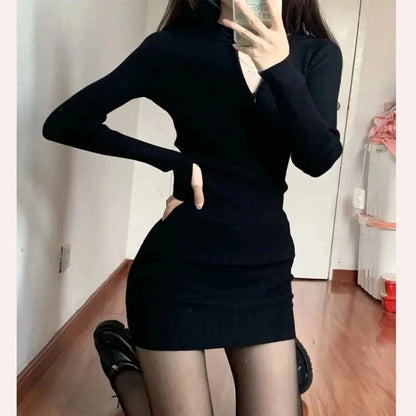 Knitted Zipper Long Sleeve Dress