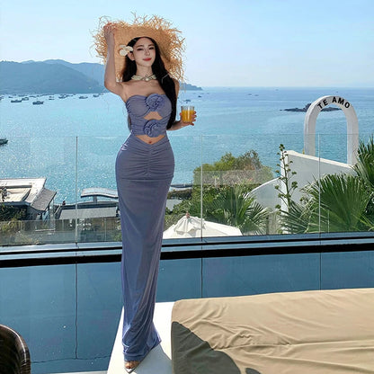 Floral Hollow Out Tube Bodycon Dress