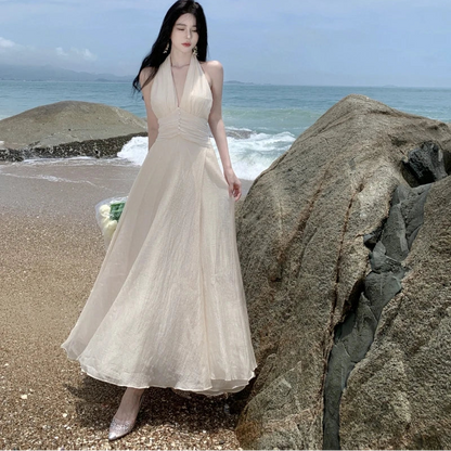 Halter Cinched Waist Maxi Dress - Fashionnsio