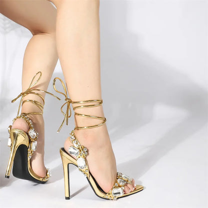 Golden lace up Diamond Heel