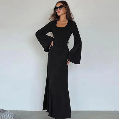 Knitted Lace-up Long Dress