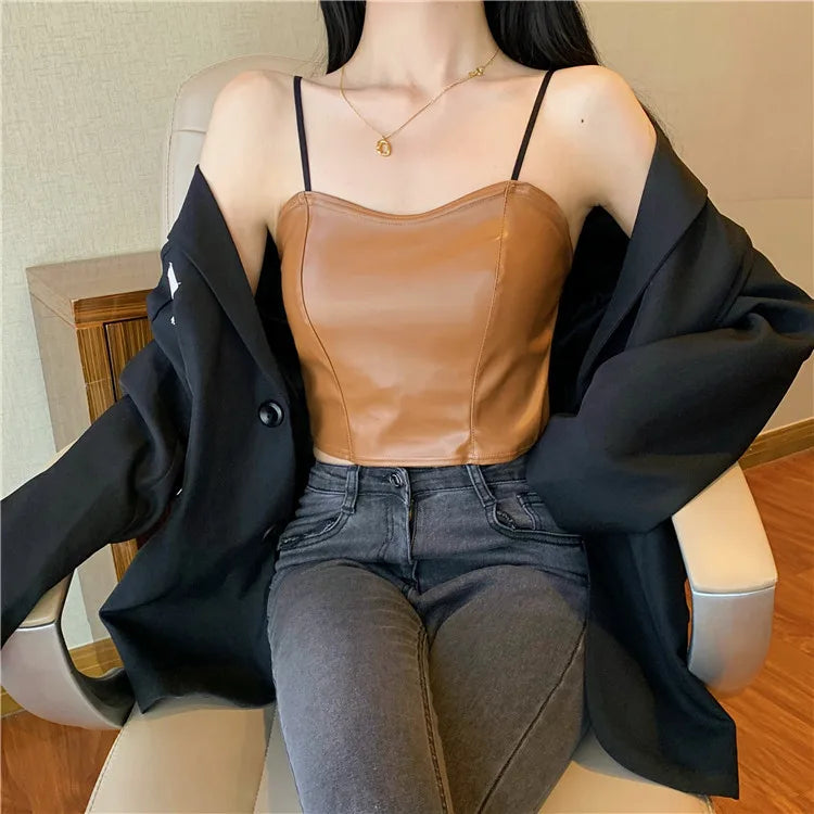 Leather Padded Cami Top fashionnsio