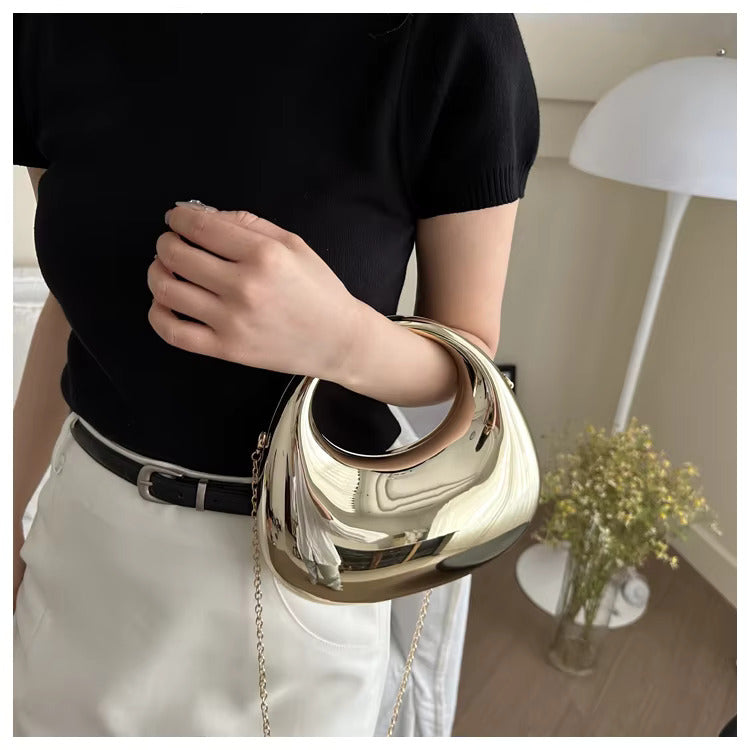 Metallic Half Moon Acrylic Handbags fashionnsio