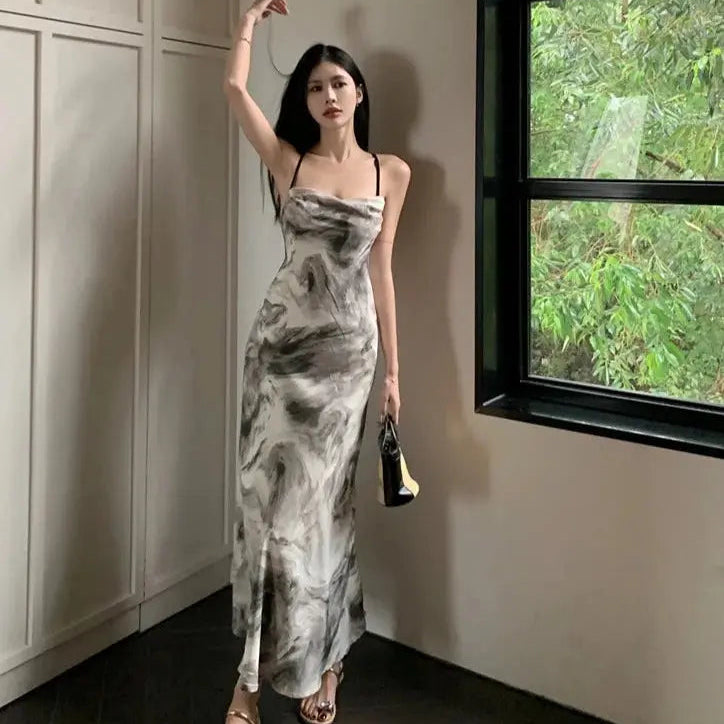 Tie Dye Backless Maxi Dress For Women