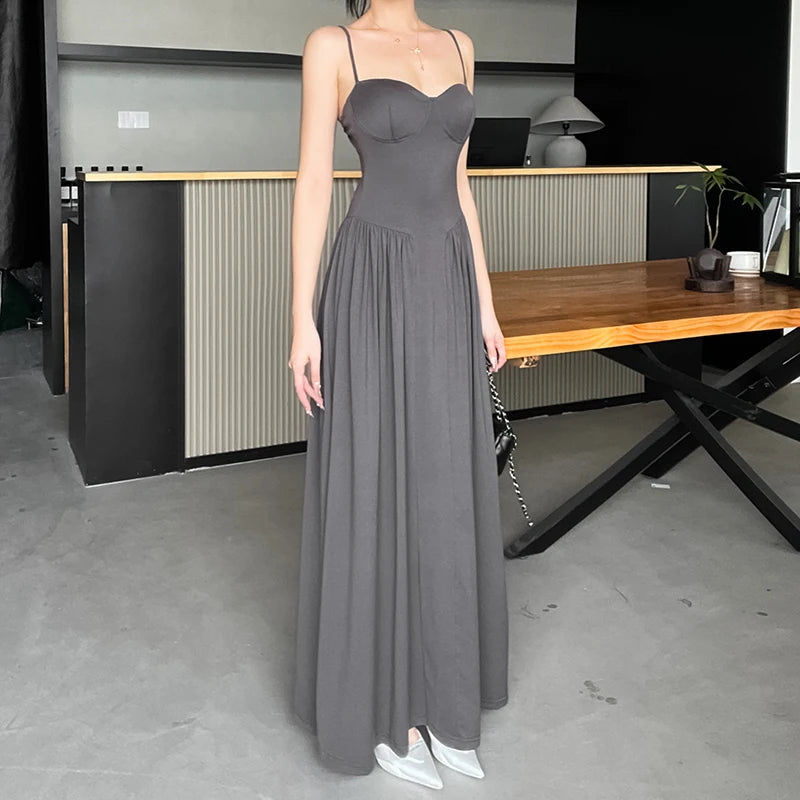 Pleated Slim Waist Long Dress