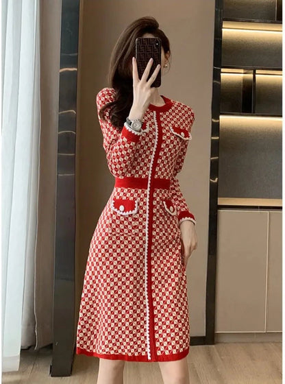 Korean Plaid Knitted Dress