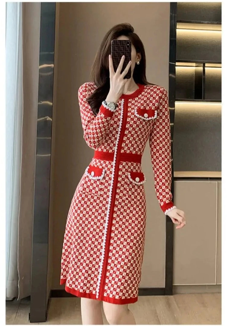 Korean Plaid Knitted Dress