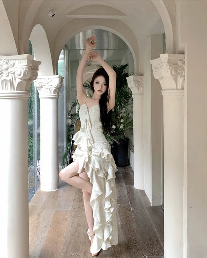 Asymmetrical Long Ruffle Dress - Fashionnsio