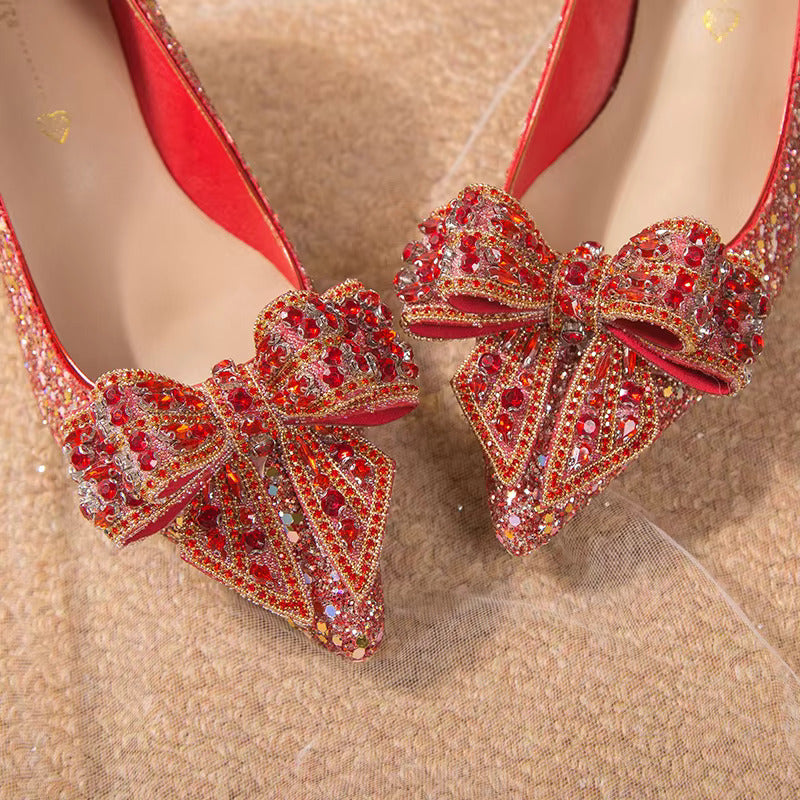 Crystal Sequins Bowknot Cinderella Heels