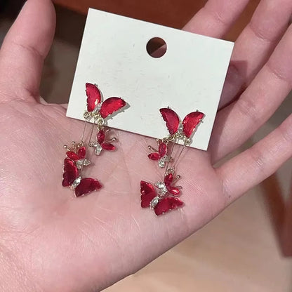 Butterfly Red Tassel Drop Earrings fashionnsio