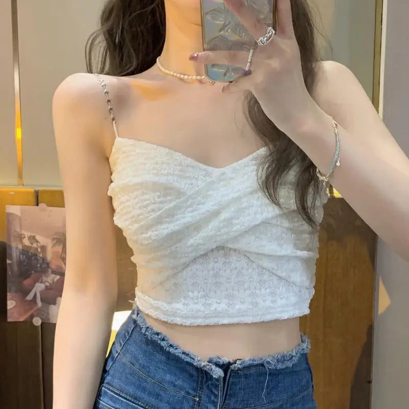 Chain Folds Lace Crop Top