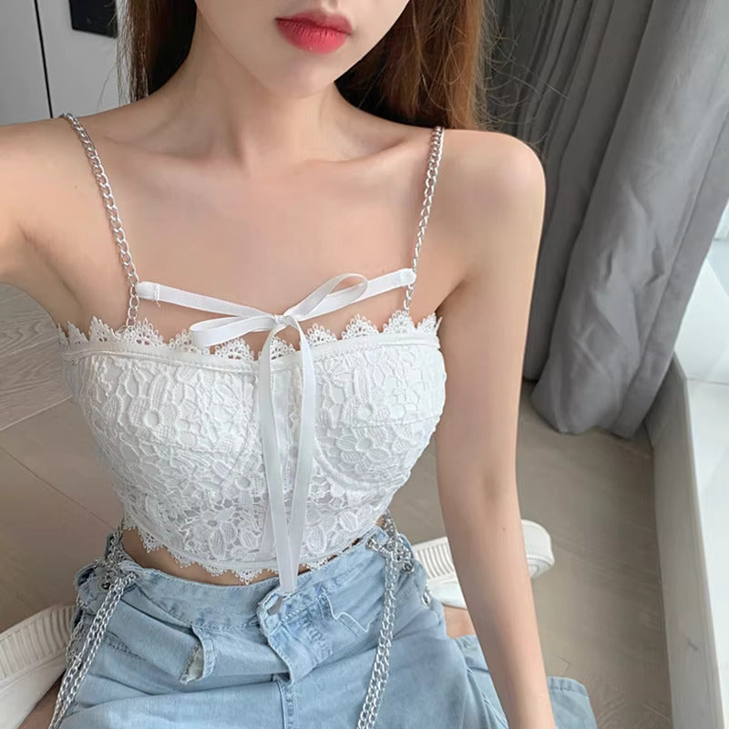 Lace Bow Chain Crop Top