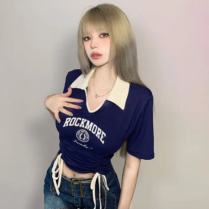 Drawstring Tie Up T-shirt Top fashionnsio