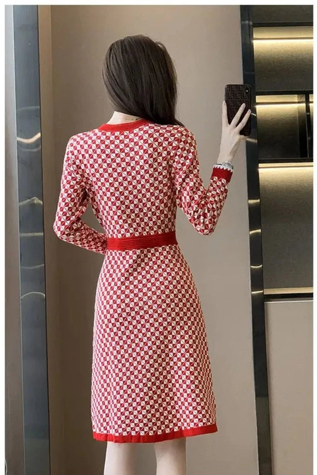 Korean Plaid Knitted Dress