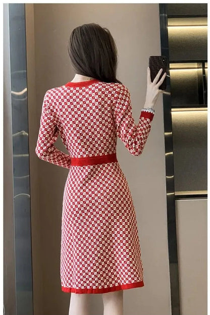 Korean Plaid Knitted Dress