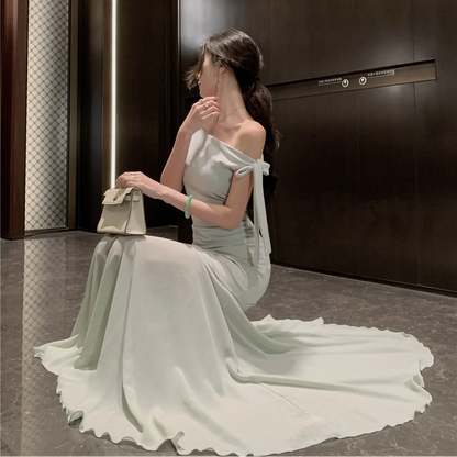 One Shoulder Mesh Long Dress - Fashionnsio