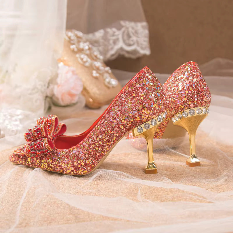 Crystal Sequins Bowknot Cinderella Heels