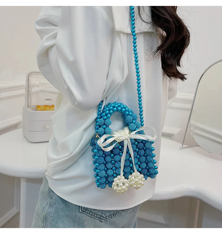 Pearl Beading Bow Sling Bags