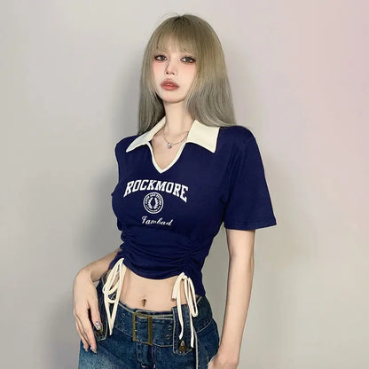 Drawstring Tie Up T-shirt Top fashionnsio