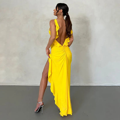 Ruffles Backless Dress