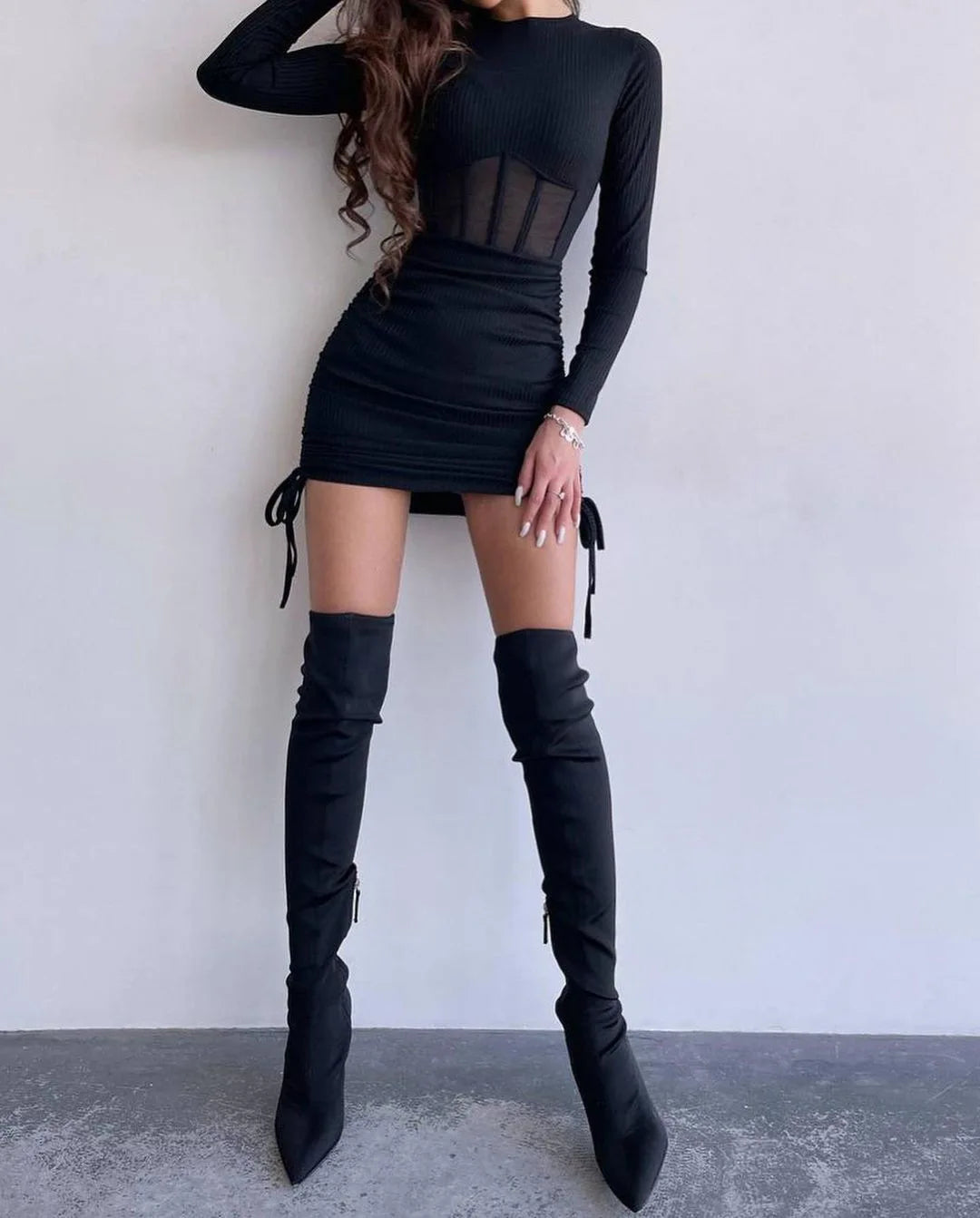 Mesh Drawstring Corset Dress