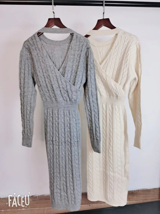 Two Style Split Knit Sweater Dress