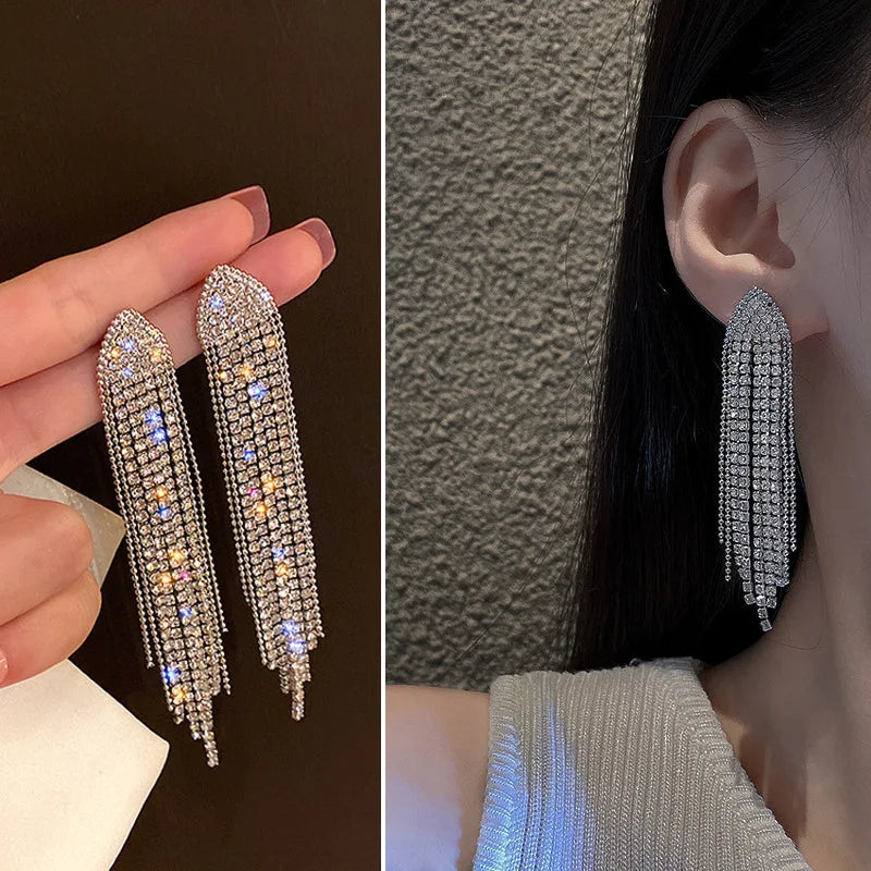 Diamond Tassel Dangle Long Earrings fashionnsio